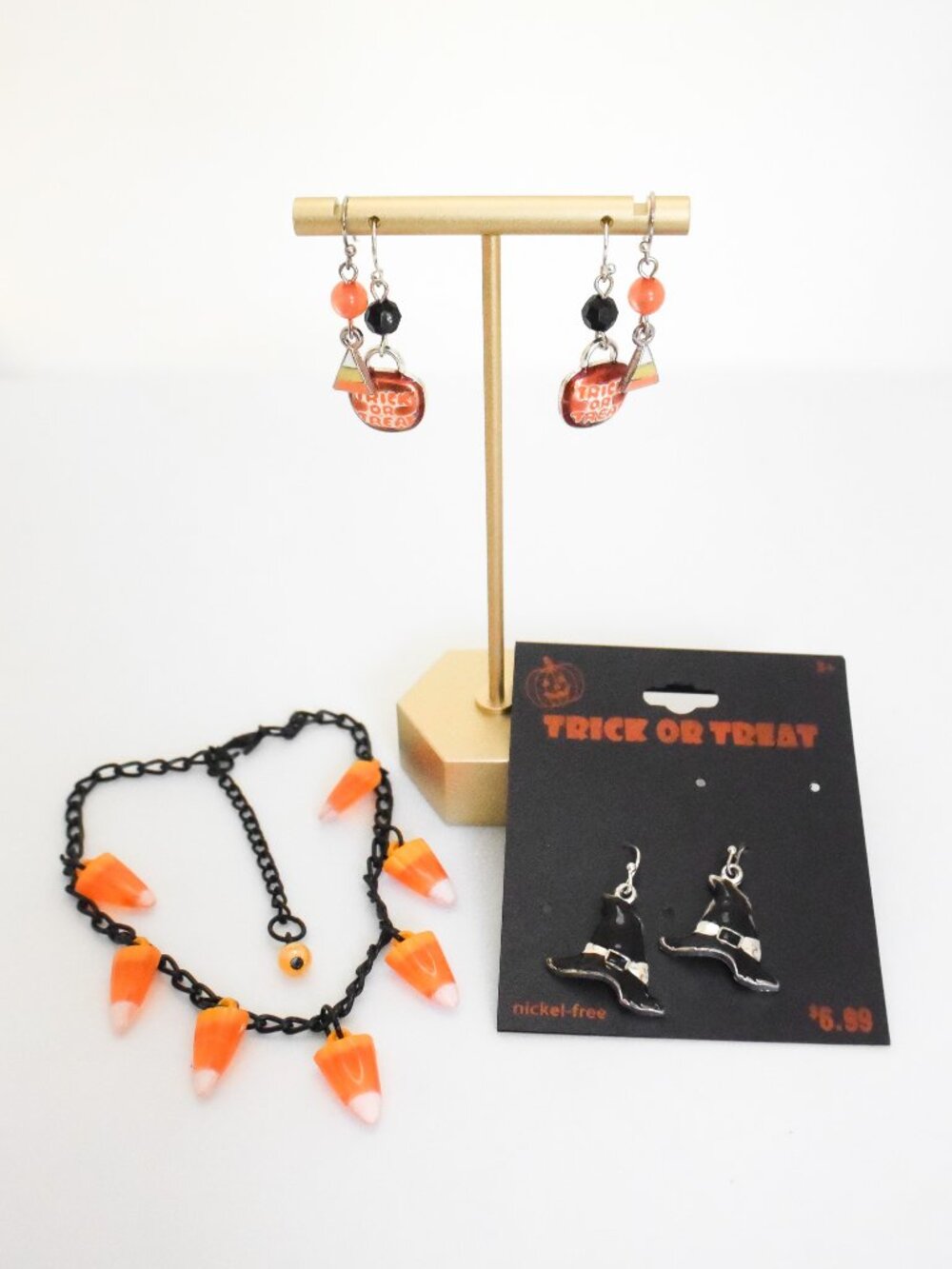 Halloween Costume Jewelry Set - Candy Corn Bracelet & Earrings, Pumpkin, Witches